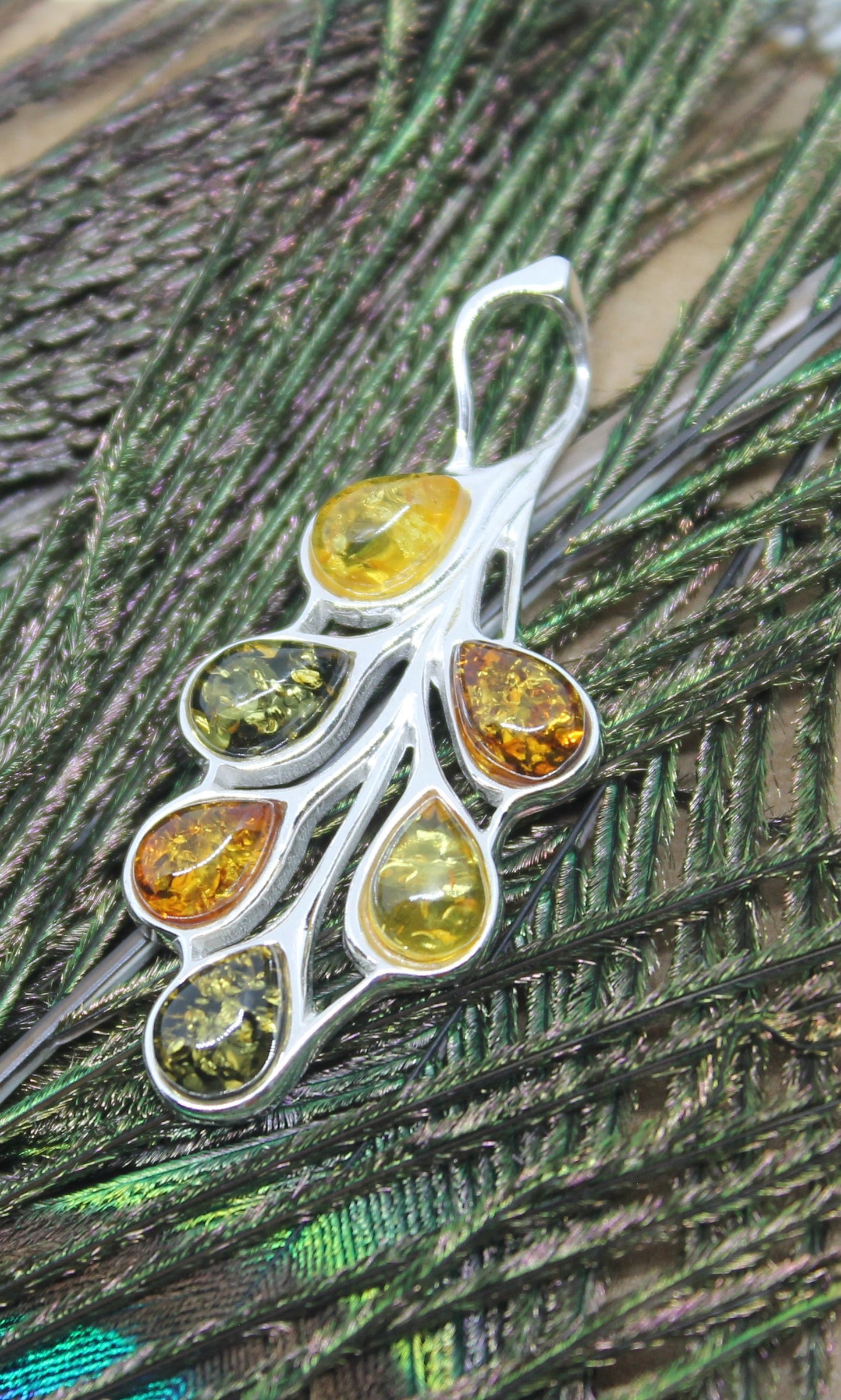 Leafy Tri-Colored Amber Pendant